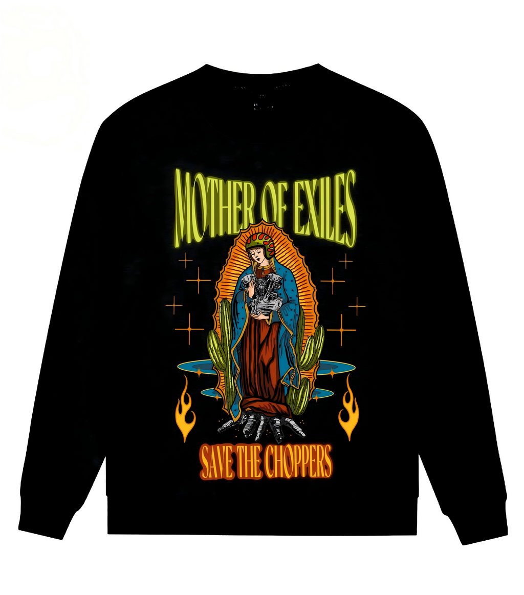 Holy Mother & Biker-Inspired Graphic Sweatshirt – Oversized Hip Hop Streetwear Pullover with Original Artwork